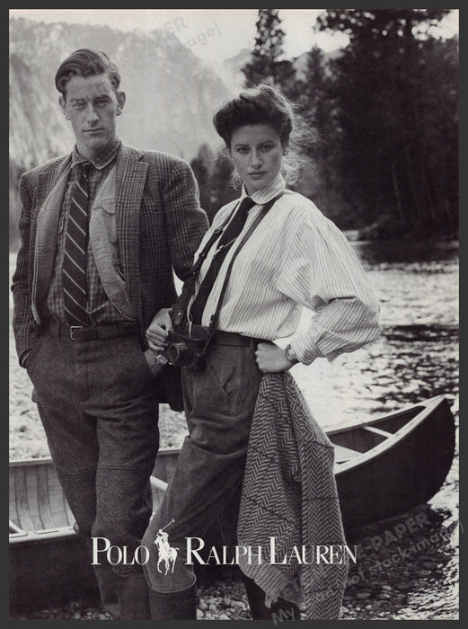 Polo Ralph Lauren Isabelle Townsend 1980s Print Advertisement Ad 1987 Canoe Fetch-the-Paper