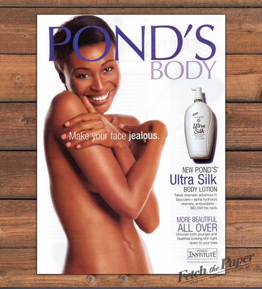 Pond's Body Lotion Bare Skin Model "Make Your Face Jealous" Print Ad 1998 1990s