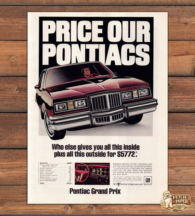 Pontiac Grand Prix Price Our Pontiacs Maroon Sedan Print Ad 1978 1970s