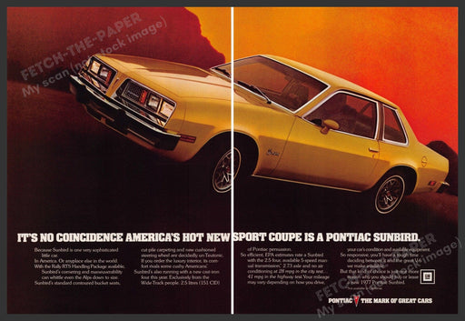 Pontiac Sunbird 1970s Magazine Print Advertisement (2 pages) 1977 Sunset Pontiac Sunbird