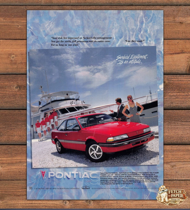 Pontiac Sunbird Excitement Yacht Red Car Marina Attitude Print Ad 1990 1990s