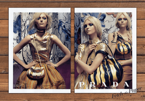 Prada Handbags Painted Mural Avant-Garde Glam Print Ad 2008 2000s (2pgs)