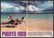 Puerto Rico Travel 1980s Print Advertisement (2 page) 1982 Couple on Beach Chair Fetch-the-Paper