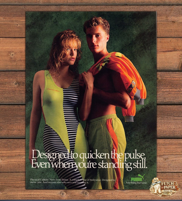 Puma Physical Culture Lime Striped Bodysuit Shirtless Print Ad 1988 1980s