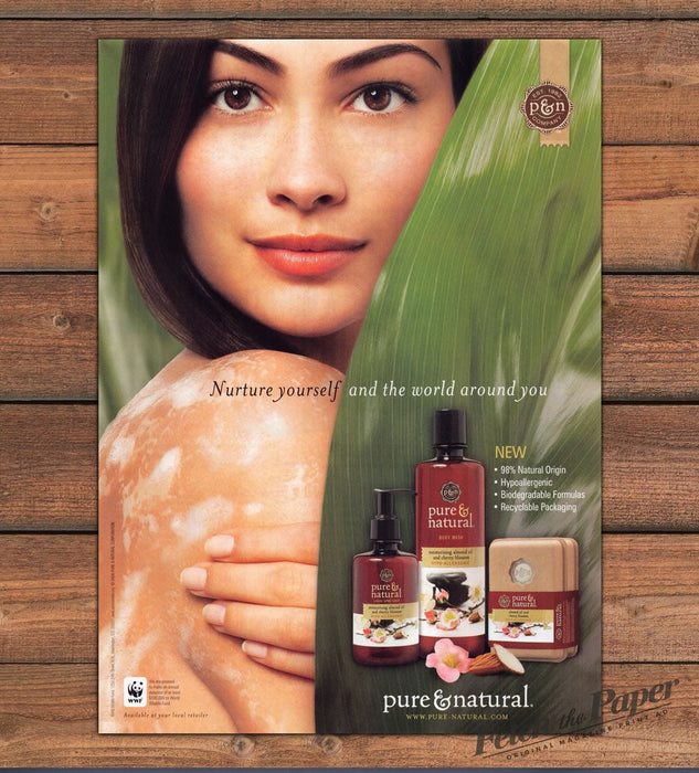 Pure & Natural Almond Cherry Blossom Body Wash Woman Leaf Print Ad 2008 2000s