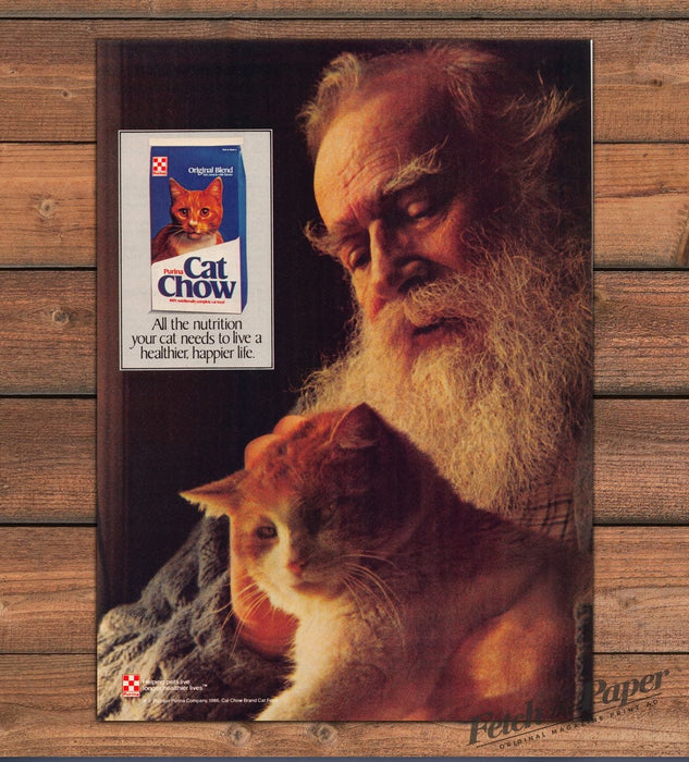 Purina Cat Chow Bearded Man Orange Tabby Cat Print Ad 1986 1980s