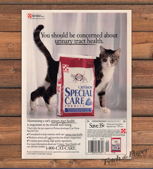 Purina Cat Chow Special Care Urinary Health Tabby Print Ad 1993 1990s