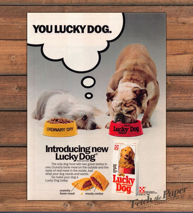 Purina Lucky Dog Bulldog Shih Tzu Food Bowls Print Ad 1986 1980s