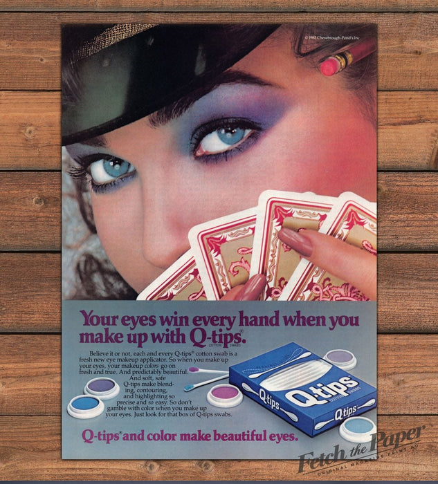 Q-tips Cotton Swabs Eye Makeup Blue Eyeshadow Playing Cards Print Ad 1983 1980s