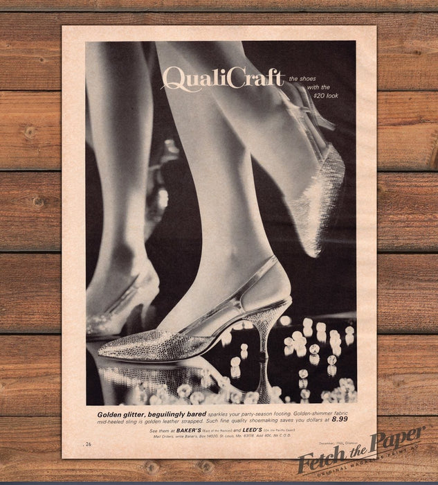 QualiCraft Golden Glitter Slingback Heels Legs Party Shoes Print Ad 1965 1960s