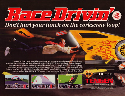 Race Drivin' Sega Video Game 1990s Print Advertisement Ad 1993