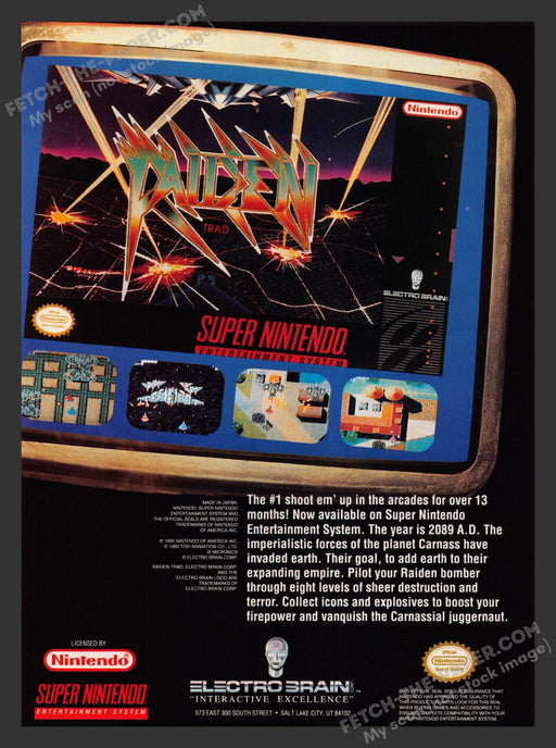 Raiden Video Game 1990s Print Advertisement Ad 1992