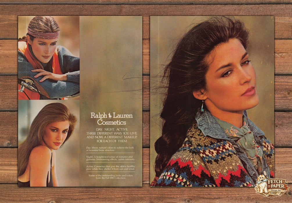 Ralph Lauren Cosmetics Day Night Active Makeup Print Ad 1981 1980s