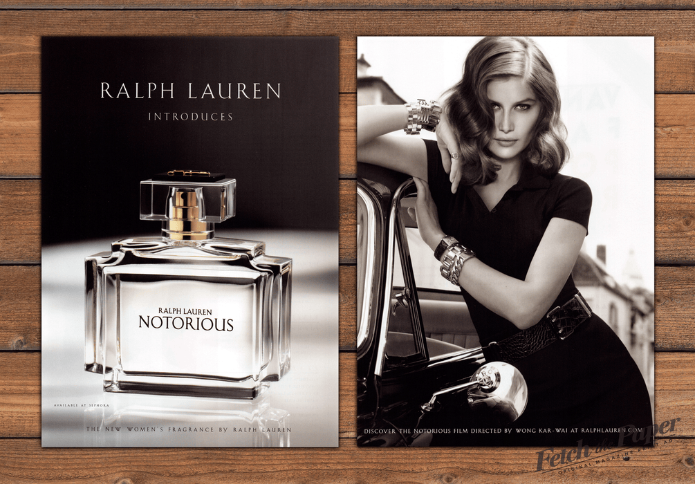 Ralph Lauren Notorious Perfume Laetitia Casta Car Print Ad 2008 2000s (2pgs)