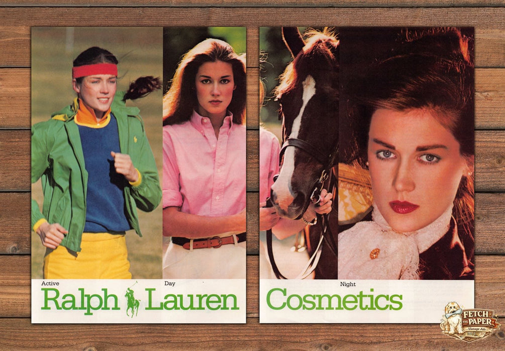Ralph Lauren Polo Active Day Night Cosmetics Fashion Print Ad 1981 1980s (2 pgs)