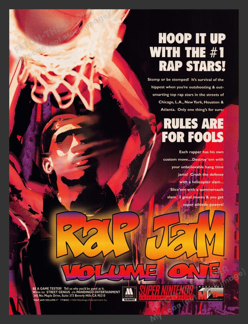 Rap Jam Volume One Nintendo Video Game 1990s Print Advertisement Ad 1994