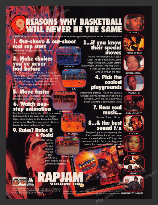 Rap Jam: Volume One Video Game 1990s Print Advertisement Ad
