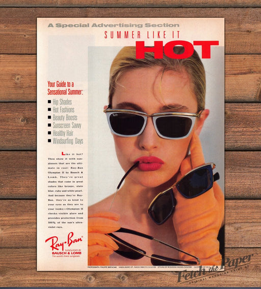 Ray-Ban Olympian II Sunglasses Orange Gloves Red Lips Summer Print Ad 1988 1980s