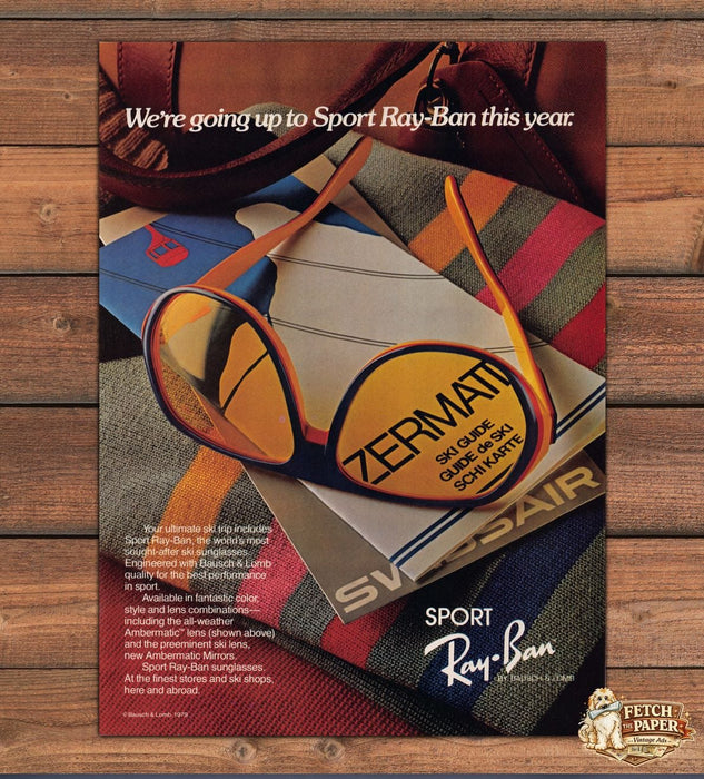 Ray Ban Sport Sunglasses Bausch Lomb Zermatt Ski Guide Print Ad 1979 1970s