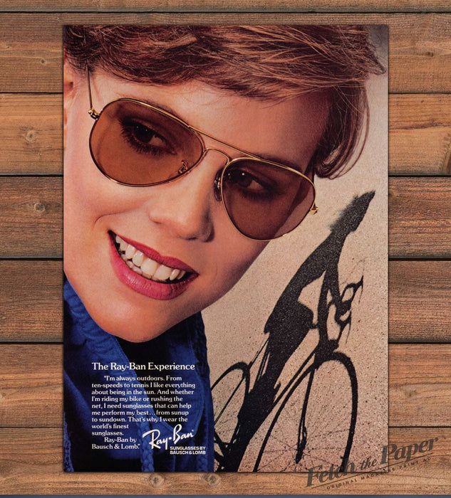 Ray Ban Sunglasses 1980s Print Advertisement Ad 1985 Woman Riding Bicycle