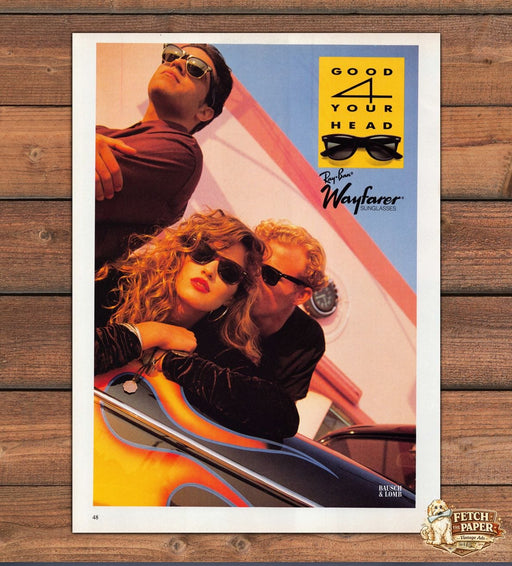 Ray Ban Wayfarer Sunglasses Older Car 1990s Print Advertisement Ad 1990