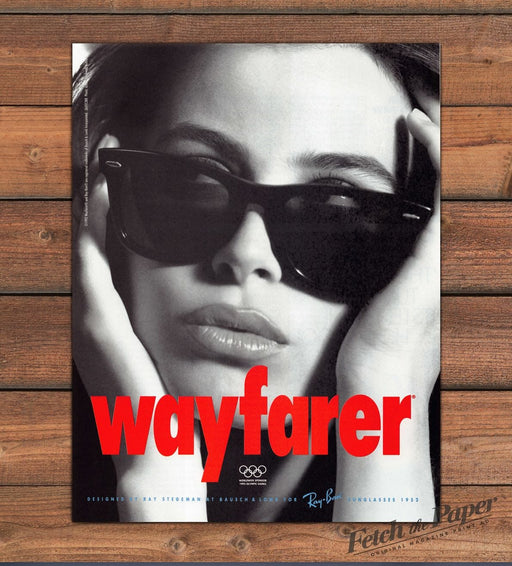 Ray-Ban Wayfarer Sunglasses Sultry Cool Close-Up Olympics Print Ad 1992 1990s