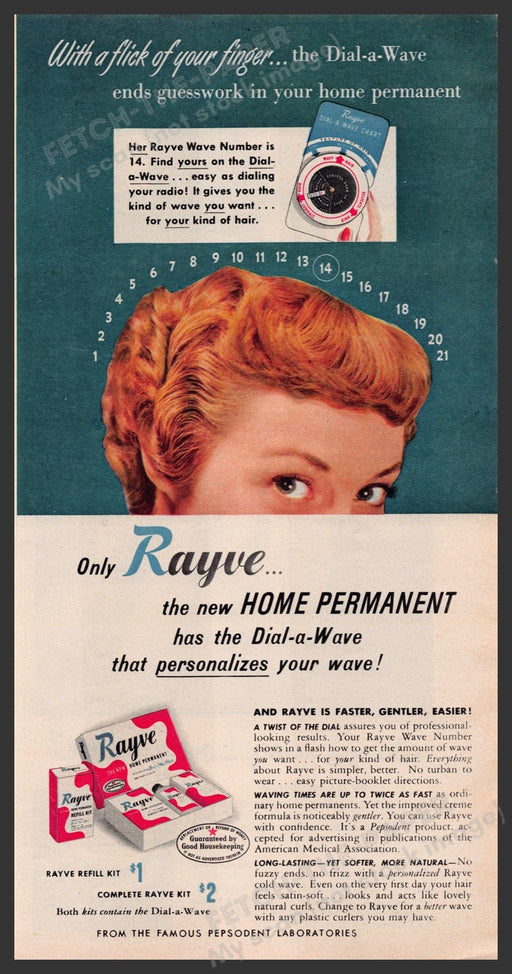Rayne Home Permanent Hair Perm 1940s Print Advertisement Ad 1949 Fetch-the-Paper