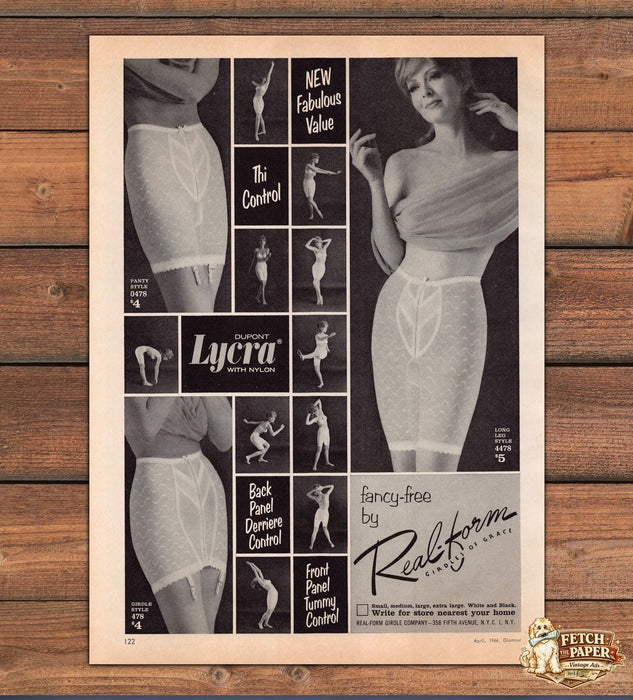 Real-Form Fancy-Free Girdle Panty DuPont Lycra Thigh Control Print Ad 1966 1960s