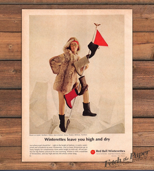 Red Ball Winterettes Boots Fur Coat Ice Model Glamour Print Ad 1965 1960s