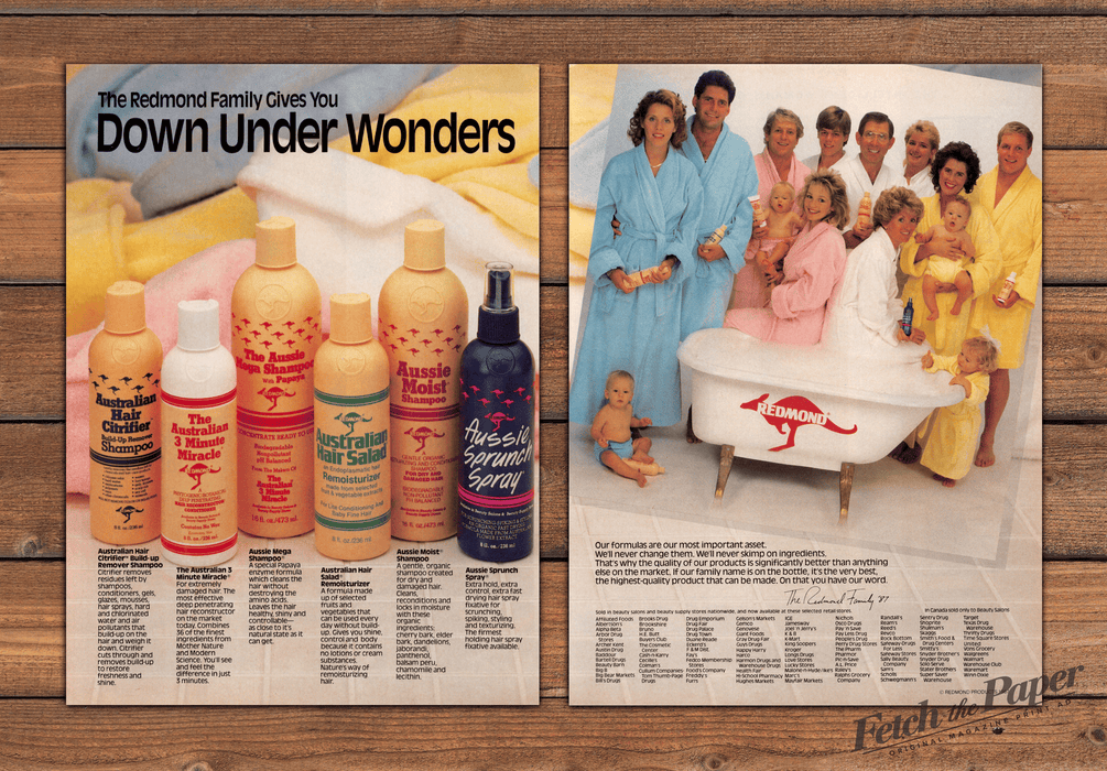 Redmond Aussie Hair Care Shampoo Family Bathrobes Print Ad 1987 1980s (2pgs)