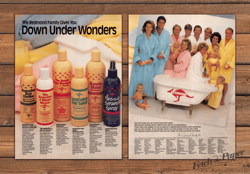 Redmond Aussie Hair Care Shampoo Family Bathrobes Print Ad 1987 1980s (2pgs)