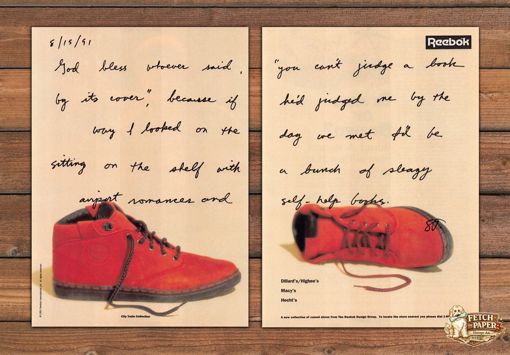 Reebok City Trails Red Suede Boots Handwritten Letter Print Ad 1991 1990s (2 pg)