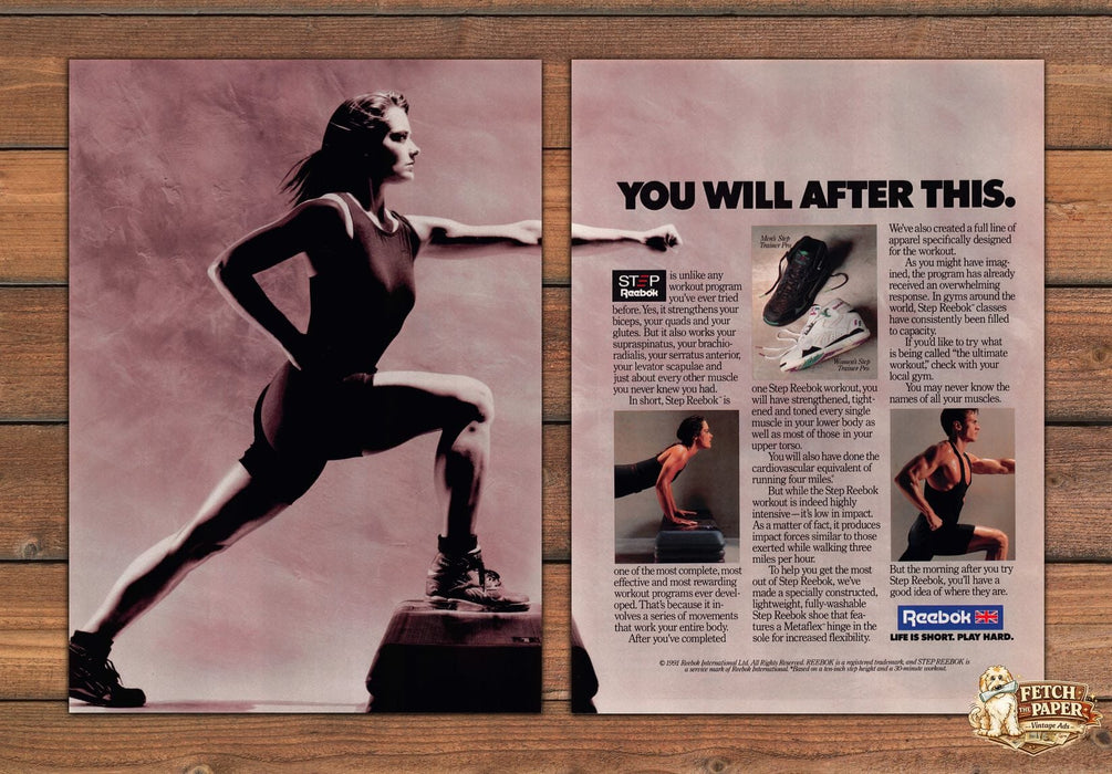 Reebok Step Aerobic You Will After This Lunge Workout Print Ad 1991 1990s (2 pg)