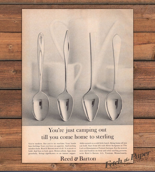 Reed & Barton Sterling Silver Spoons Camping Out Till Home Print Ad 1965 1960s