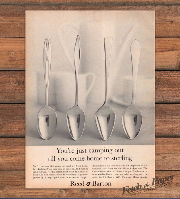 Reed & Barton Sterling Silver Spoons Camping Out Till Home Print Ad 1965 1960s