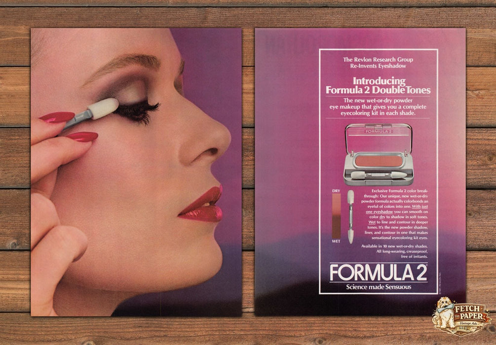 Revlon Formula 2 Double Tones Eyeshadow Profile Print Ad 1981 1980s (2pgs)