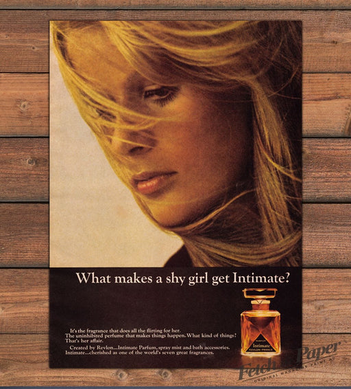 Revlon Intimate Parfum Blonde Shy Girl Windblown Hair Print Ad 1965 1960s