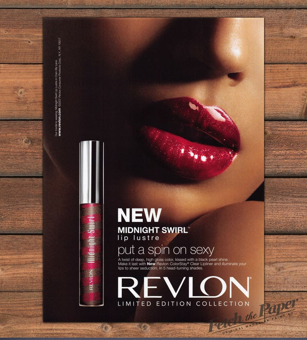 Revlon Midnight Swirl Lip Lustre Glossy Red Lips Print Ad 2007 2000s