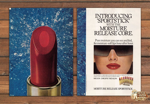 Revlon Moon Drops SportStick Lipstick Sunglasses Print Ad 1979 1970s (2pgs)