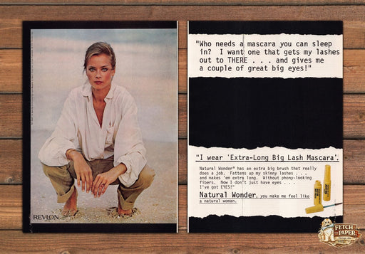 Revlon Natural Wonder Big Lash Mascara Beach Squat Print Ad 1978 1970s (2 Pages)