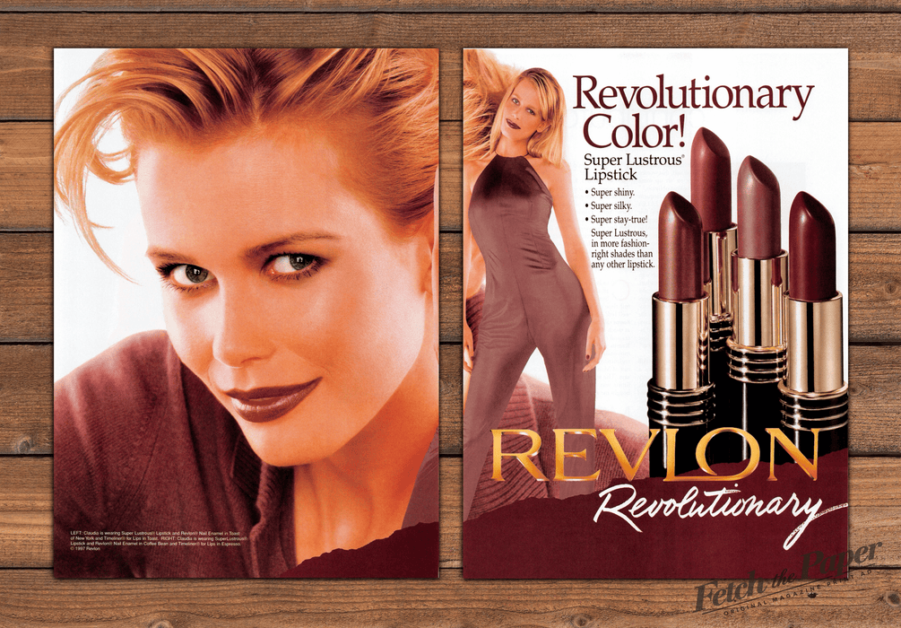 Revlon Super Lustrous Lipstick Revolutionary Color Print Ad 1997 1990s (2pgs)