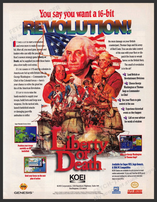 Revolution! Liberty or Death Video Game 1990s Print Advertisement Ad 1993