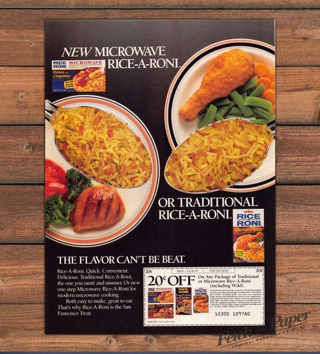 Rice A Roni Microwave Chicken Vegetables Dinner Coupon Print Ad 1986 1980s