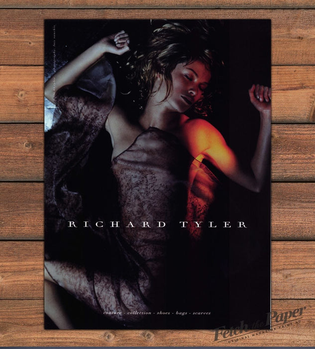 Richard Tyler Couture Model Reclining Sheer Dress Print Ad 1998 1990s