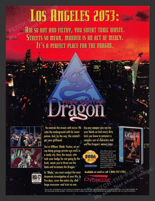 Rise of the Dragon Sega Video Game 1990s Print Advertisement Ad 1994