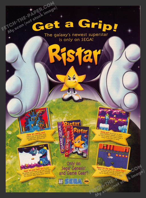 Ristar Video Game 1990s Print Advertisement Ad 1995