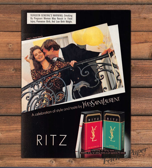 Ritz YSL Cigarettes Couple Balcony Leopard Print Dress Print Ad 1987 1980s
