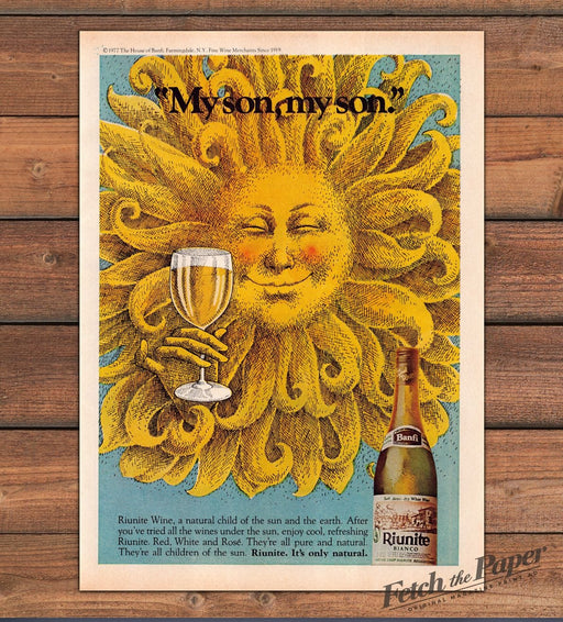 Riunite Wine My Son Sun Illustration Banfi Bianco Rose Print Ad 1977 1970s