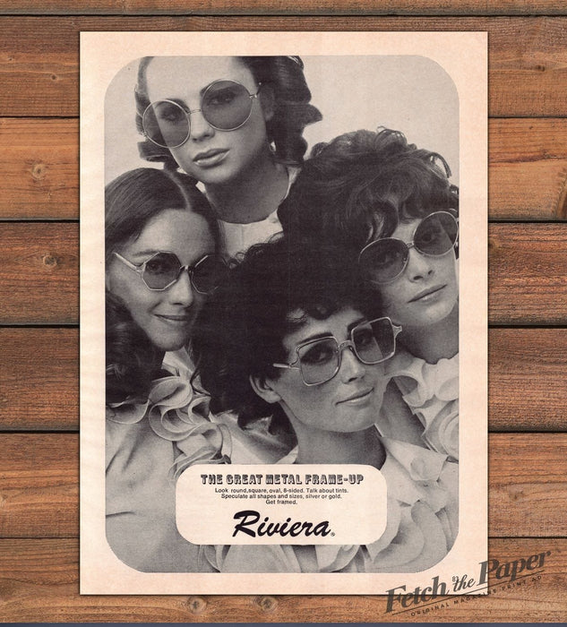Riviera Sunglasses Great Metal Frame-Up Round Square Oval Print Ad 1968 1960s