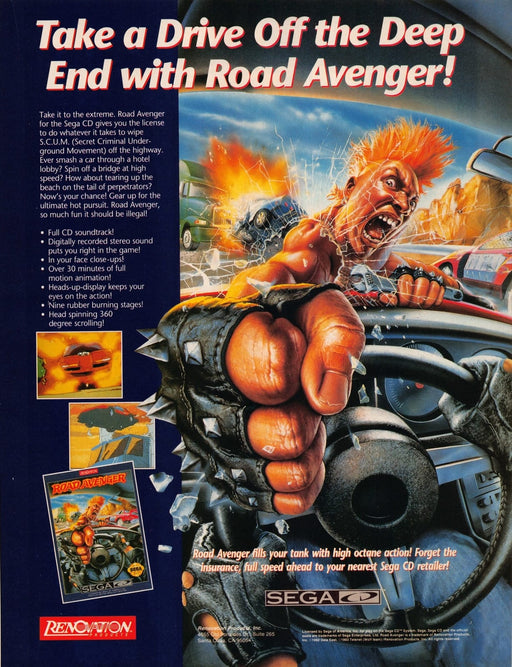 Road Avenger Video Game 1990s Print Advertisement Ad 1993